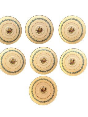 Set 7 Wedgwood Bone China "Appledore" Saucer Green Stamp Brown Urn Vintage NICE